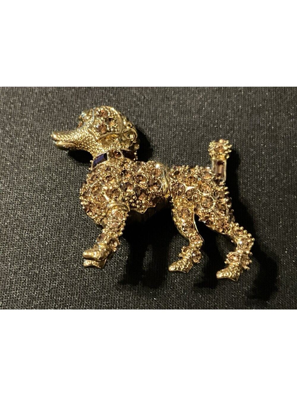 Vintage Kenneth J Lane Rhinestone Poodle Gold Tone, Rhinestone Brooch